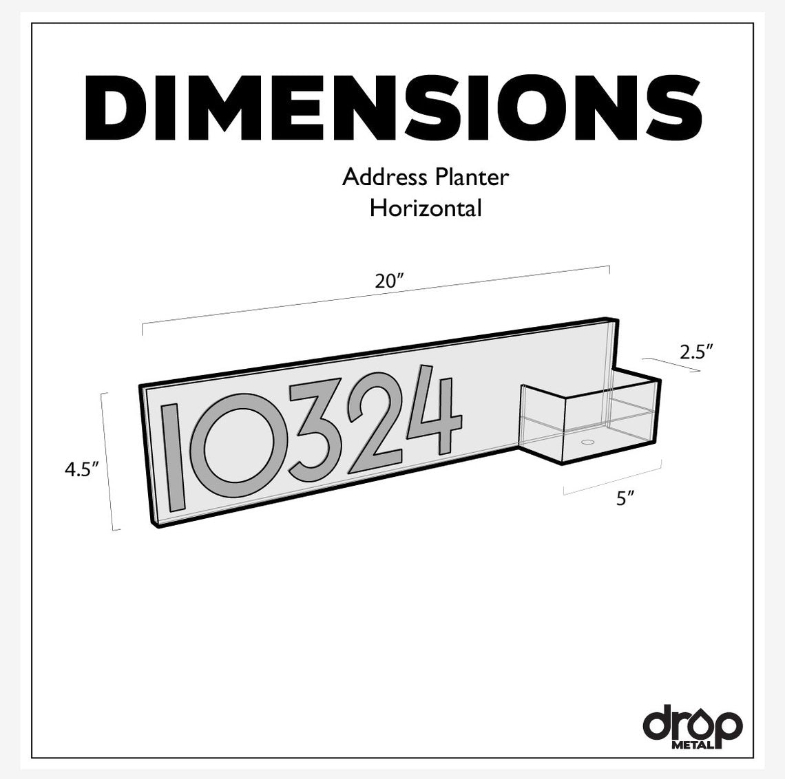 Planter Address Plate- Horizontal Style. Powder Coated Steel with Aluminum Numbers